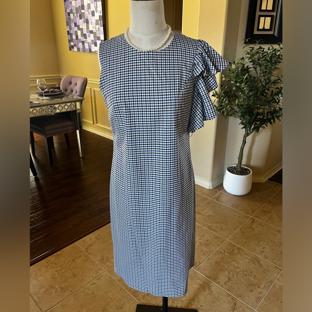 Banana Republic Blue and Cream Asymmetrical Sheath Dress